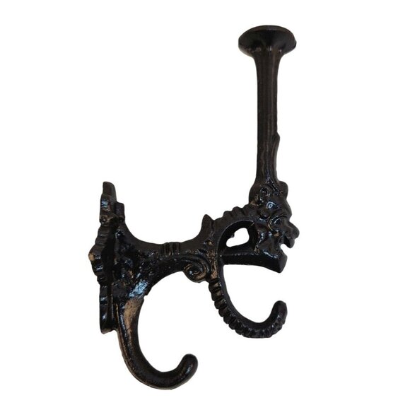 Vintage Black Cast Iron Wall-Mounted Decorative Hook With Ornate Design - Picture 2 of 4